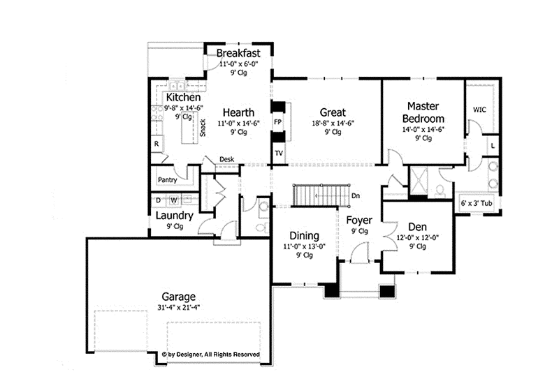 Dream House Plan - Floor Plan - Main Floor for European House Plan #51-984 - 3 bed, 2.5 bath