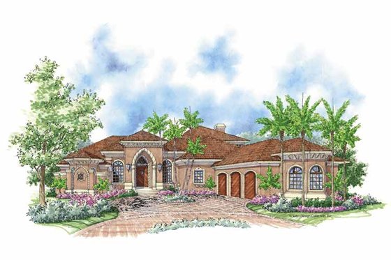 Exterior - Front Elevation 3 for Mediterranean House Plan #930-413 - 4 bed, 4.5 bath