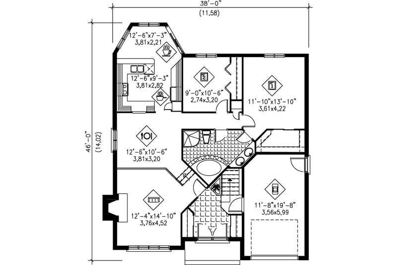 Dream House Plan - Floor Plan - Main Floor for Traditional House Plan #25-1150 - 2 bed, 1 bath