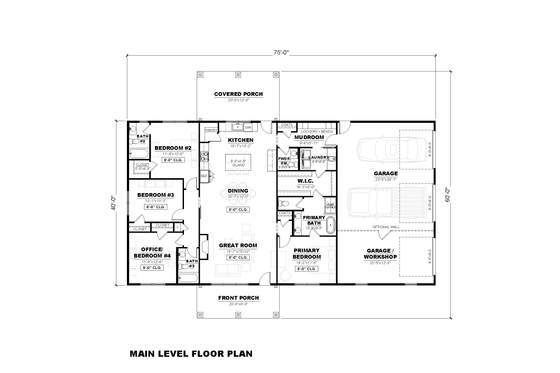 Floor Plan - Main Floor for Barndominium House Plan #1117-49 - 4 bed, 3.5 bath