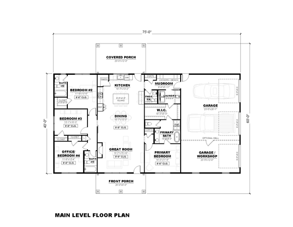 Architectural House Design - Floor Plan - Main Floor for Barndominium House Plan #1117-49 - 4 bed, 3.5 bath