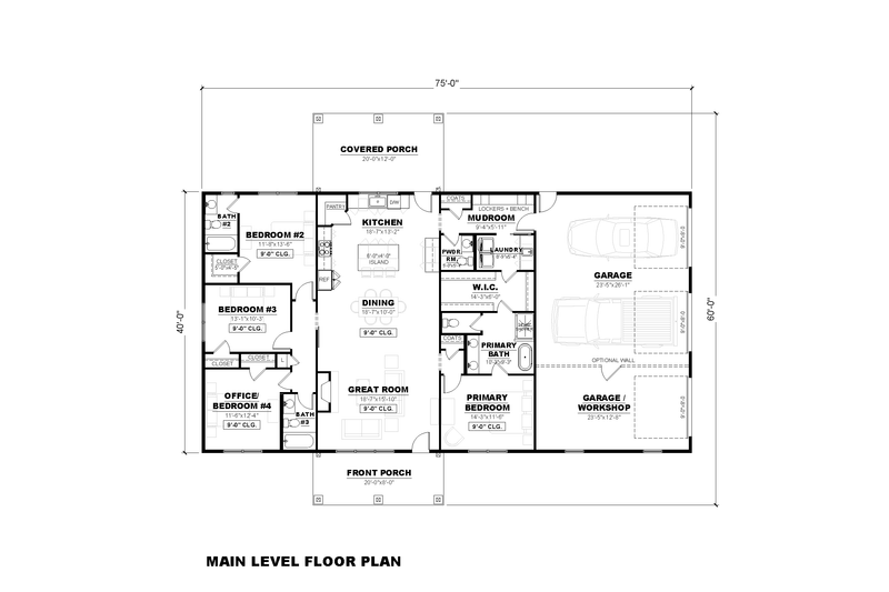 Architectural House Design - Floor Plan - Main Floor for Barndominium House Plan #1117-49 - 4 bed, 3.5 bath