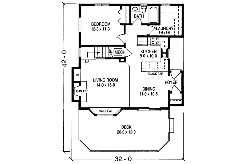 Architectural House Design - Floor Plan - Main Floor for Prairie House Plan #981-20 - 3 bed, 2 bath