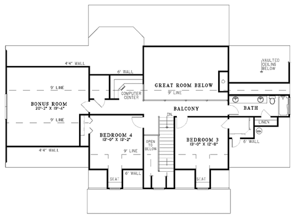 Architectural House Design - Colonial Floor Plan - Upper Floor Plan #17-2895