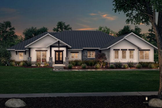 Exterior - Front Elevation 3 for Ranch House Plan #430-242 - 3 bed, 3.5 bath