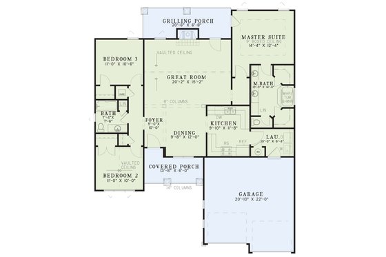 Floor Plan - Main Floor for Craftsman House Plan #17-2908 - 3 bed, 2 bath