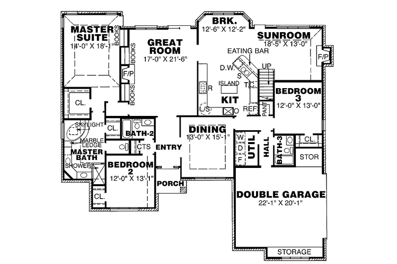 Architectural House Design - Floor Plan - Main Floor for Traditional House Plan #34-242 - 4 bed, 3.5 bath