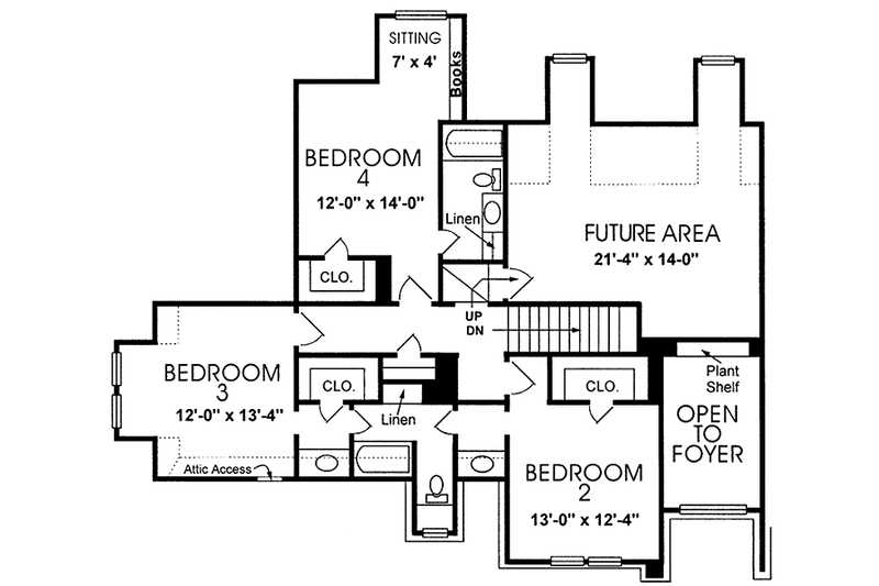 House Blueprint - Floor Plan - Upper Floor for Country House Plan #974-50 - 4 bed, 3 bath