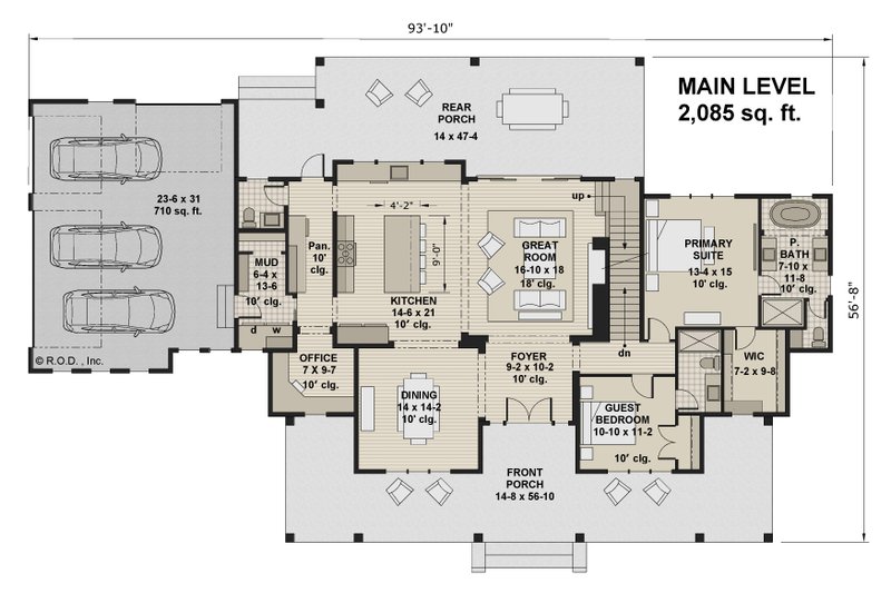 House Blueprint - Floor Plan - Main Floor for Farmhouse House Plan #51-1451 - 5 bed, 3.5 bath
