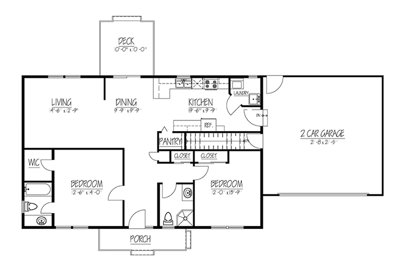 Dream House Plan - Floor Plan - Main Floor for Ranch House Plan #1061-35 - 2 bed, 2 bath