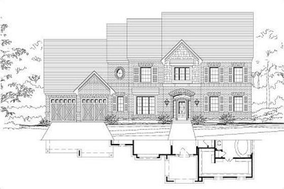 Exterior - Front Elevation for European House Plan #411-800 - 4 bed, 3.5 bath