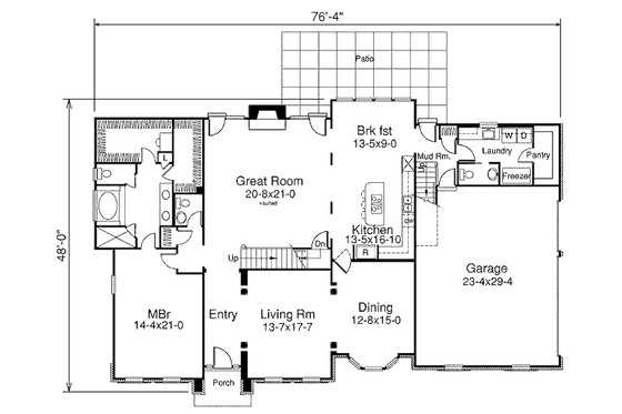 Floor Plan - Main Floor for Colonial House Plan #57-358 - 4 bed, 3 bath