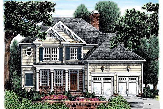 Exterior - Front Elevation 3 for Colonial House Plan #927-872 - 3 bed, 2.5 bath