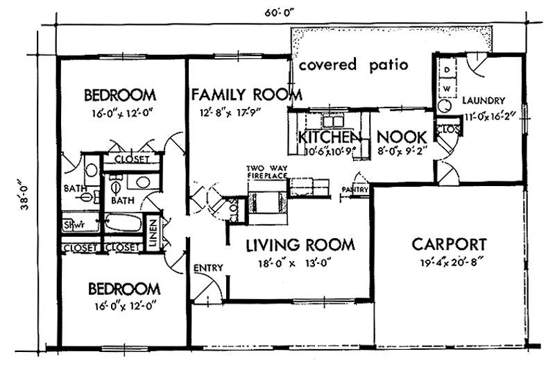 Dream House Plan - Floor Plan - Main Floor for Adobe / Southwestern House Plan #320-1378 - 2 bed, 2 bath