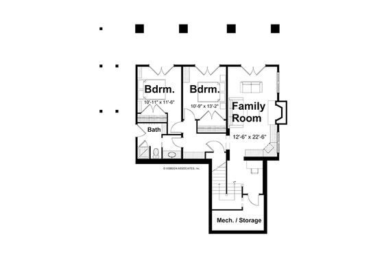 Floor Plan - Lower Floor for Bungalow House Plan #928-195 - 2 bed, 2 bath