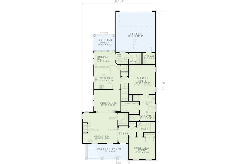 Home Plan - Floor Plan - Main Floor for Southern House Plan #17-271 - 4 bed, 3 bath