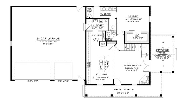 House Blueprint - Floor Plan - Main Floor for Barndominium House Plan #1064-495 - 3 bed, 2.5 bath