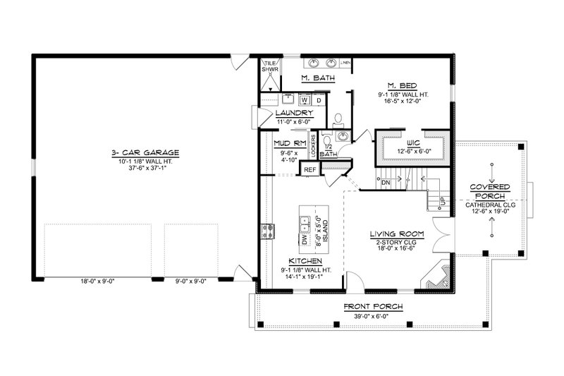 House Blueprint - Floor Plan - Main Floor for Barndominium House Plan #1064-495 - 3 bed, 2.5 bath