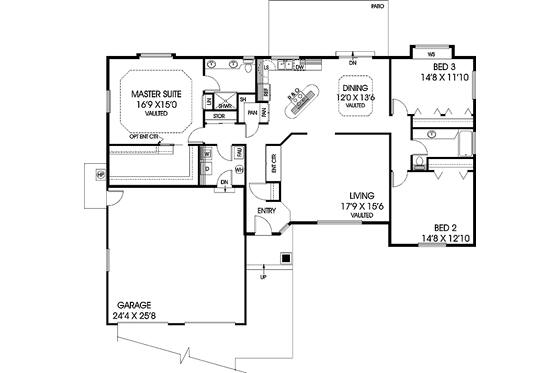 Floor Plan - Main Floor for Traditional House Plan #60-1036 - 3 bed, 2 bath