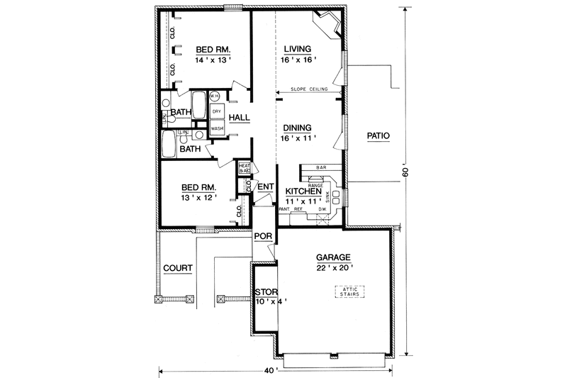 Home Plan - Floor Plan - Main Floor for European House Plan #45-550 - 2 bed, 2 bath