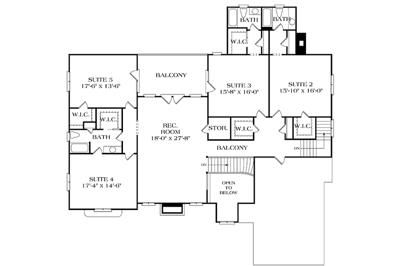 House Blueprint - Floor Plan - Upper Floor for Country House Plan #453-248 - 5 bed, 4.5 bath