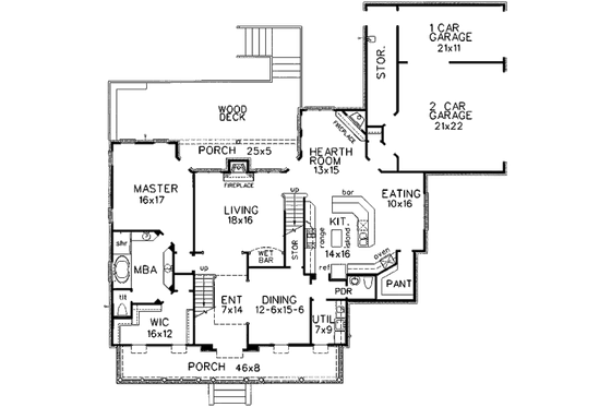 Floor Plan - Main Floor for Southern House Plan #15-262 - 4 bed, 3.5 bath
