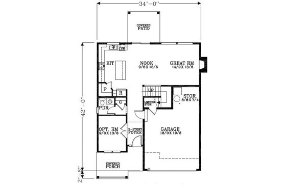 Floor Plan - Main Floor for Craftsman House Plan #53-455 - 4 bed, 2.5 bath