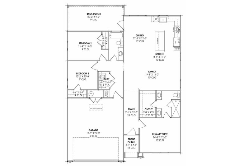House Blueprint - Floor Plan - Main Floor for Country House Plan #1096-191 - 3 bed, 2 bath