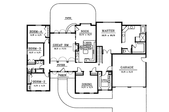 Floor Plan - Main Floor for European House Plan #93-103 - 4 bed, 2 bath