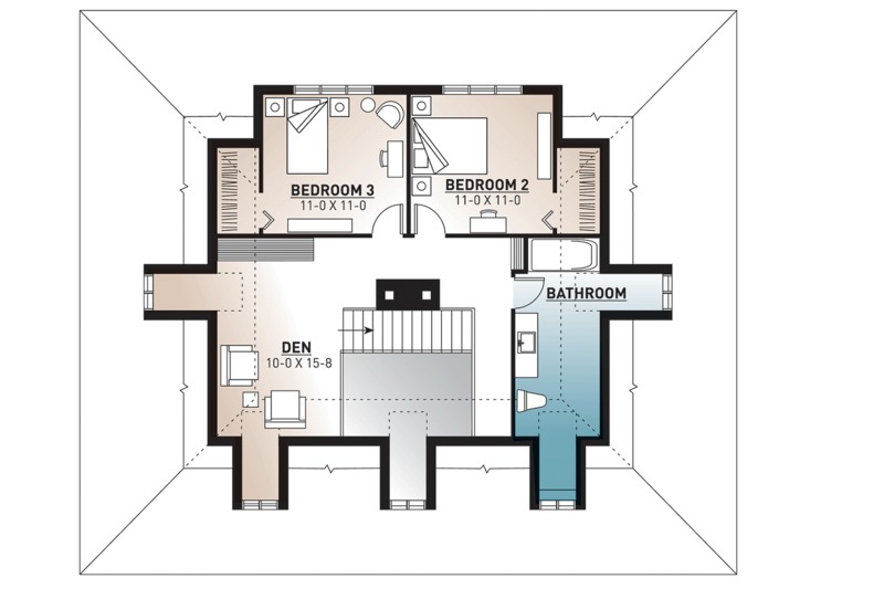 Architectural House Design - Floor Plan - Upper Floor for Country House Plan #23-2091 - 3 bed, 2 bath