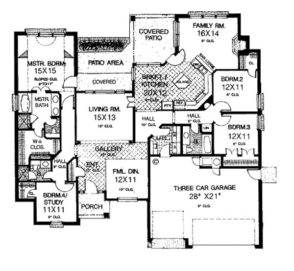 Floor Plan - Main Floor for European House Plan #310-811 - 4 bed, 3 bath