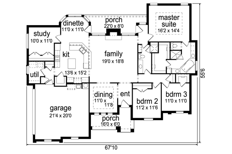Home Plan - Floor Plan - Main Floor for Traditional House Plan #84-501 - 3 bed, 2 bath
