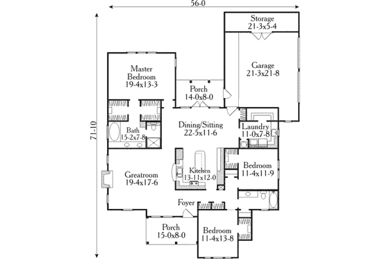 Floor Plan - Main Floor for Traditional House Plan #406-272 - 3 bed, 2 bath