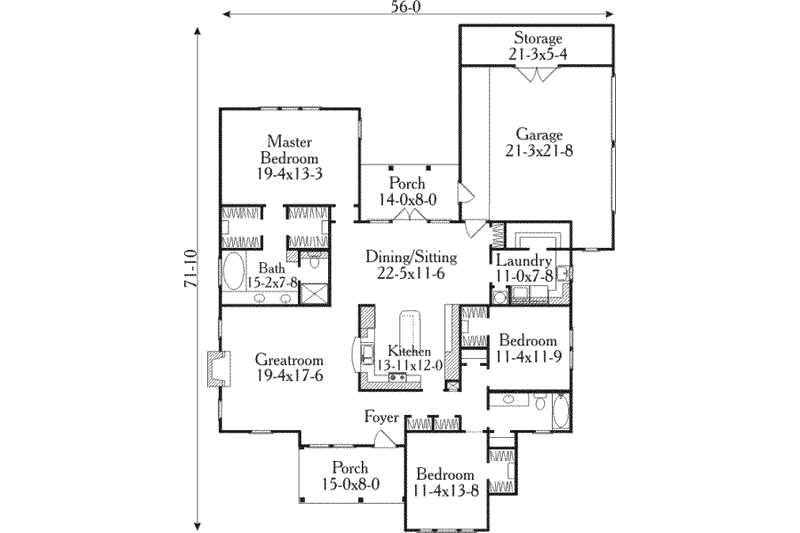 Dream House Plan - Floor Plan - Main Floor for Traditional House Plan #406-272 - 3 bed, 2 bath