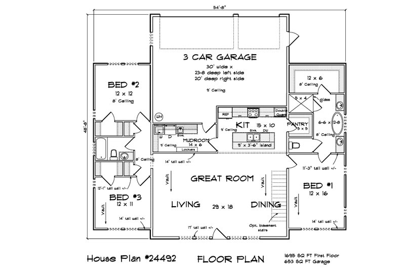 House Plan Design - Floor Plan - Main Floor for Modern House Plan #513-2285 - 3 bed, 2 bath