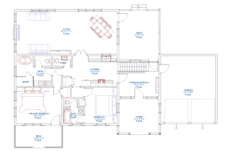 House Blueprint - Floor Plan - Main Floor for Farmhouse House Plan #1109-26 - 3 bed, 3.5 bath