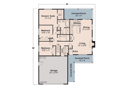Floor Plan - Main Floor for Ranch House Plan #124-879 - 3 bed, 2 bath