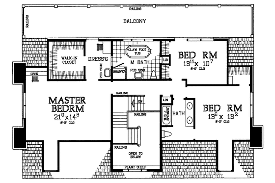 Floor Plan - Upper Floor for Classical House Plan #72-979 - 3 bed, 2.5 bath