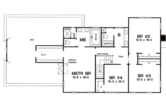 Floor Plan - Upper Floor for Colonial House Plan #312-582 - 4 bed, 2.5 bath