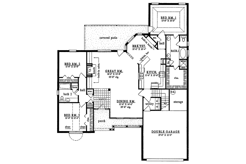 Dream House Plan - Floor Plan - Main Floor for Country House Plan #42-503 - 3 bed, 2 bath