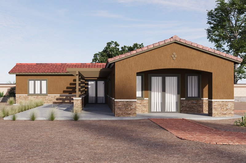 Home Plan - Exterior - Front Elevation 5 for Adobe / Southwestern House Plan #1106-106 - 3 bed, 2 bath