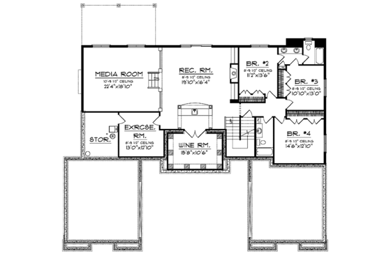 Floor Plan - Lower Floor for Mediterranean House Plan #70-1399 - 4 bed, 3.5 bath