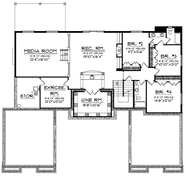 Architectural House Design - Mediterranean Floor Plan - Lower Floor Plan #70-1399