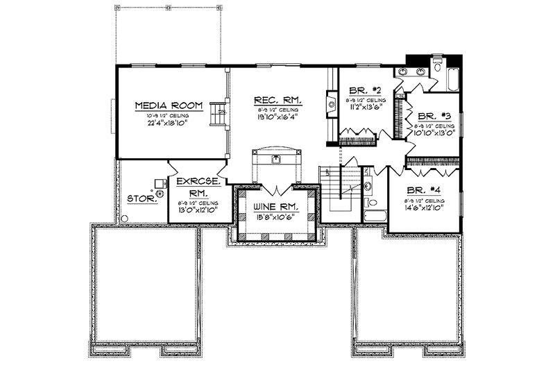 Home Plan - Floor Plan - Lower Floor for Mediterranean House Plan #70-1399 - 4 bed, 3.5 bath
