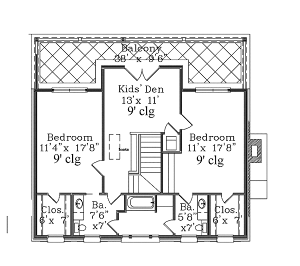 Architectural House Design - Colonial Floor Plan - Upper Floor Plan #985-19