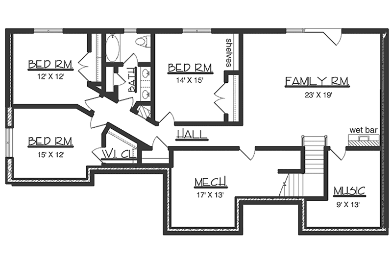 Home Plan - Floor Plan - Lower Floor for Country House Plan #320-1038 - 1 bed, 1.5 bath
