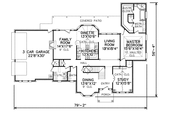 Floor Plan - Main Floor for Traditional House Plan #65-235 - 4 bed, 2.5 bath