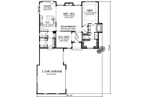 Floor Plan - Main Floor for European House Plan #70-712 - 4 bed, 3.5 bath