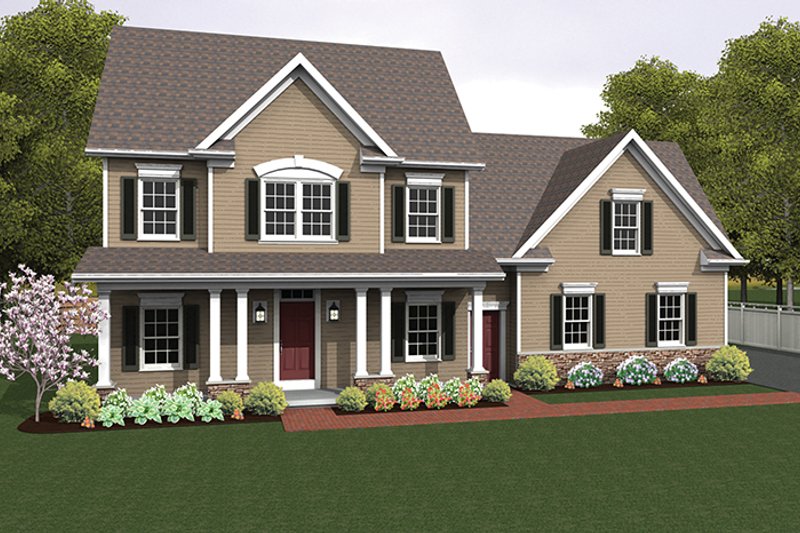 House Plan Design - Exterior - Front Elevation 4 for Colonial House Plan #1010-122 - 4 bed, 2.5 bath