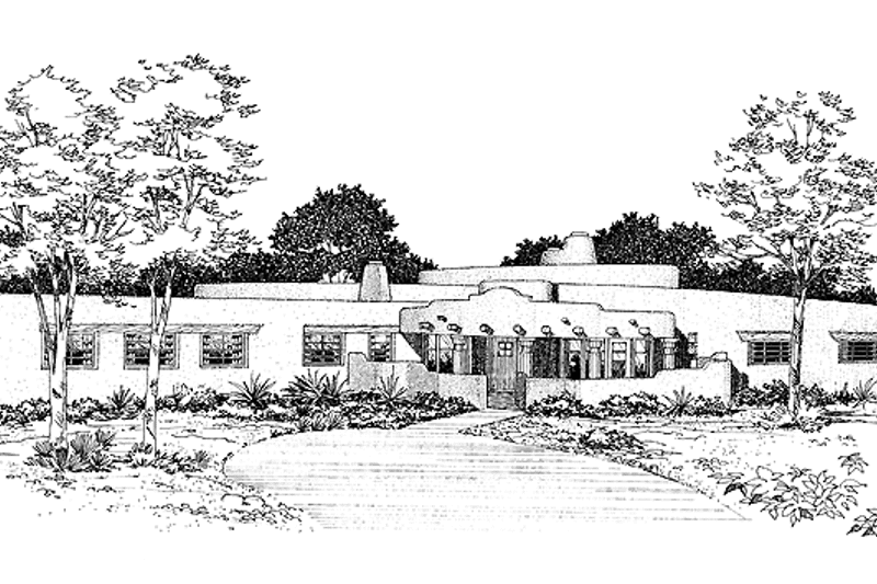Architectural House Design - Exterior - Front Elevation 3 for Adobe / Southwestern House Plan #72-926 - 4 bed, 3.5 bath
